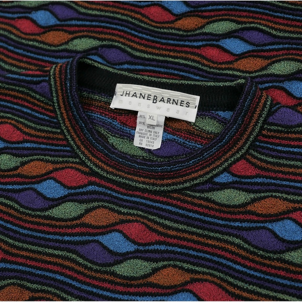 VTG‎ Jhane Barnes Mens Sweater XL Multi Color 3D Textured Knit Wool Italian Made